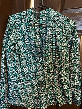 J. Crew Teal and White Geometric Button-Down Shirt